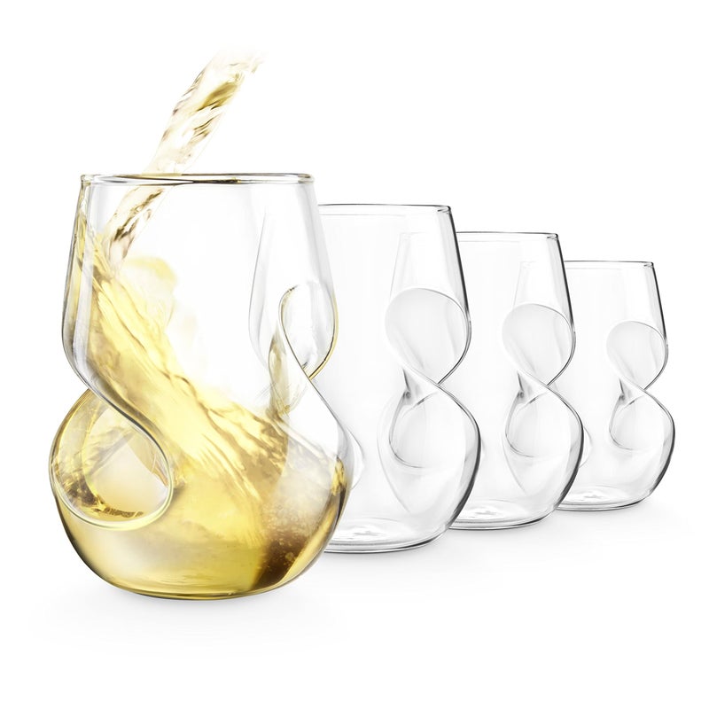Final Touch Conundrum White Wine Glasses - Set of 4 Stemless Handcrafted Glasses - 9 oz Capacity - Sleek Curves for Comfortable Tasting - Dishwasher Safe (GG5008) - Image 1